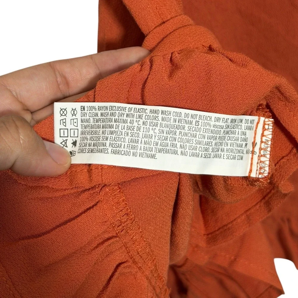 Forever21 Boho Mini Sun Dress Flutter Sleeve Smocked Waist Orange Size Small NWT - Picture 8 of 8